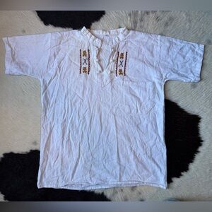 White Embroidered Henley Shirt